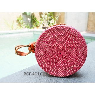 circle sling leather bag rattan fashion maroon